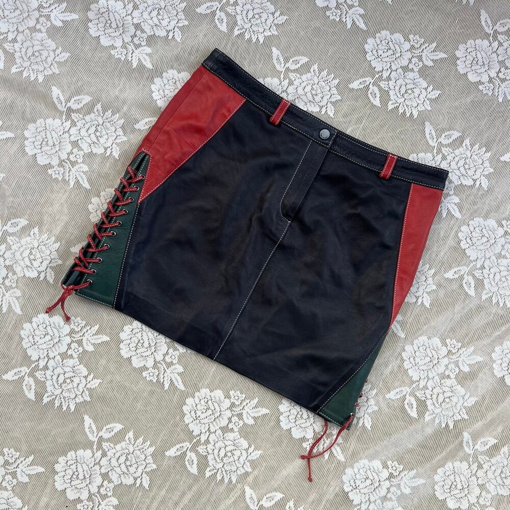 Tufi Duek Colorblock Leather Lace-Up Mini Skirt – Size 7 Fits Small